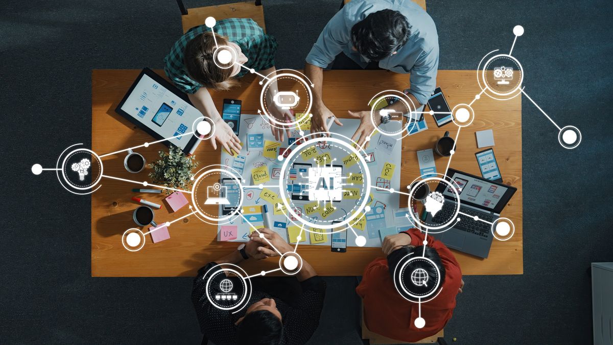 A business development team using AI