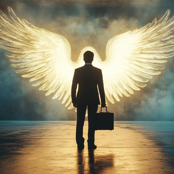 A businessperson holding a briefcase of cash, representing angel investor