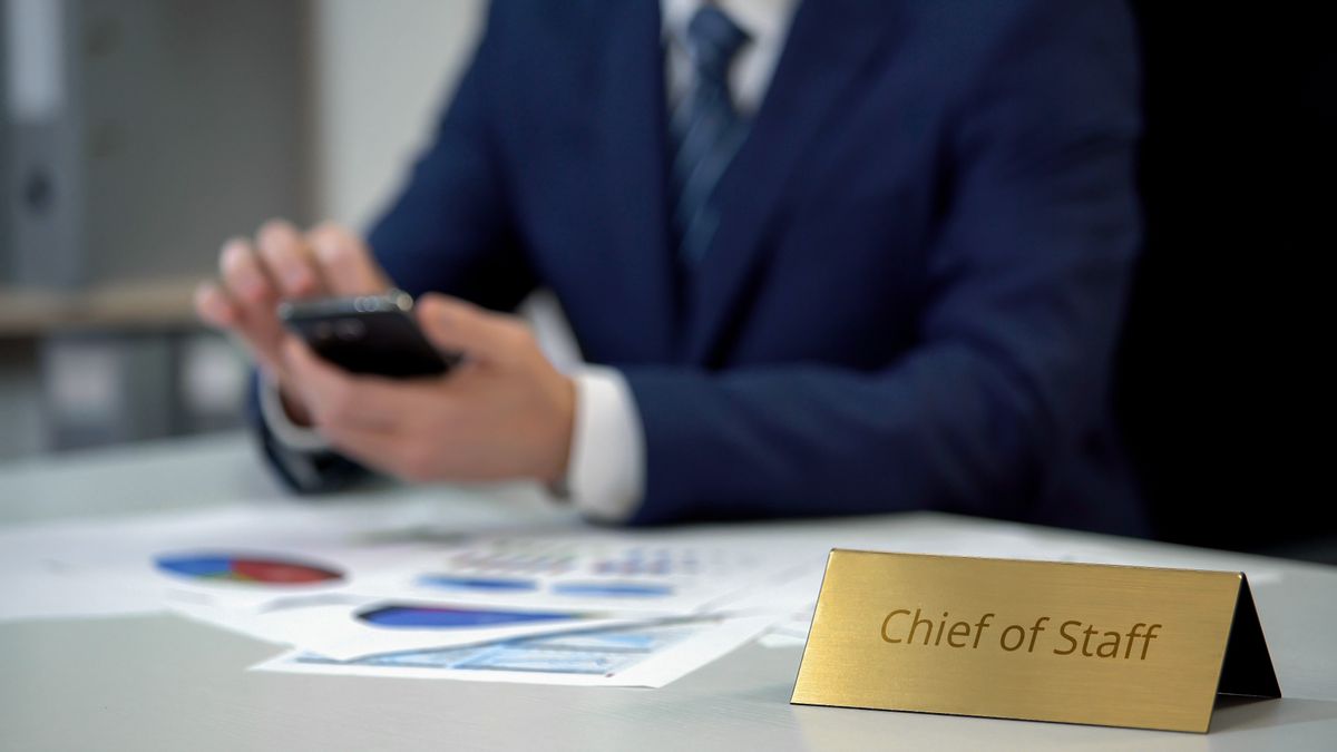 A chief of staff at a startup in his office