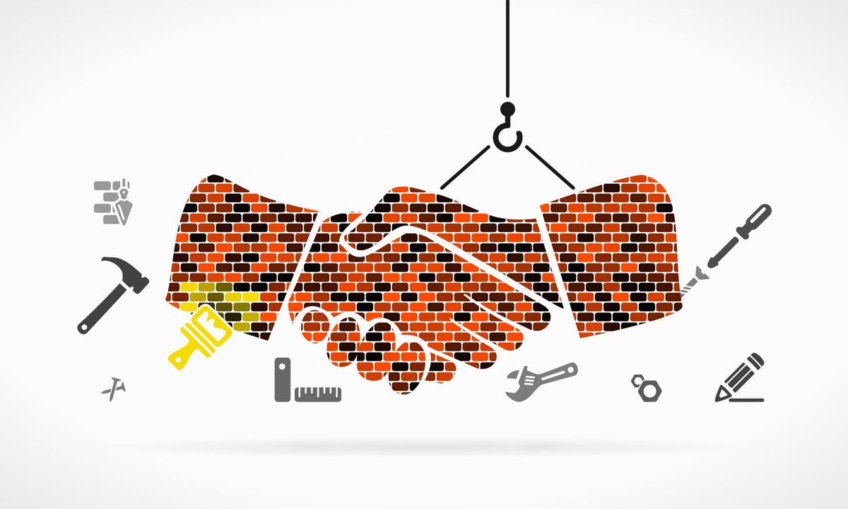 a handshake construction site