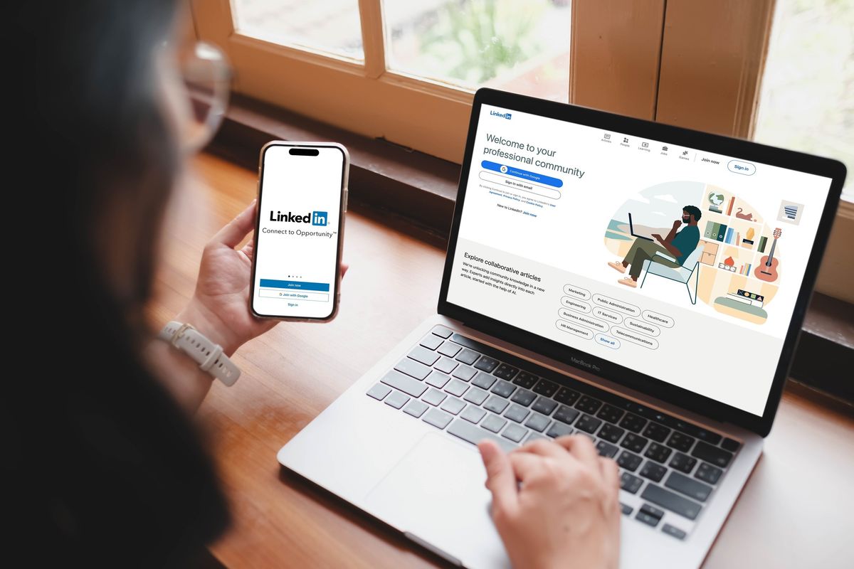 A person using the LinkedIn professional network