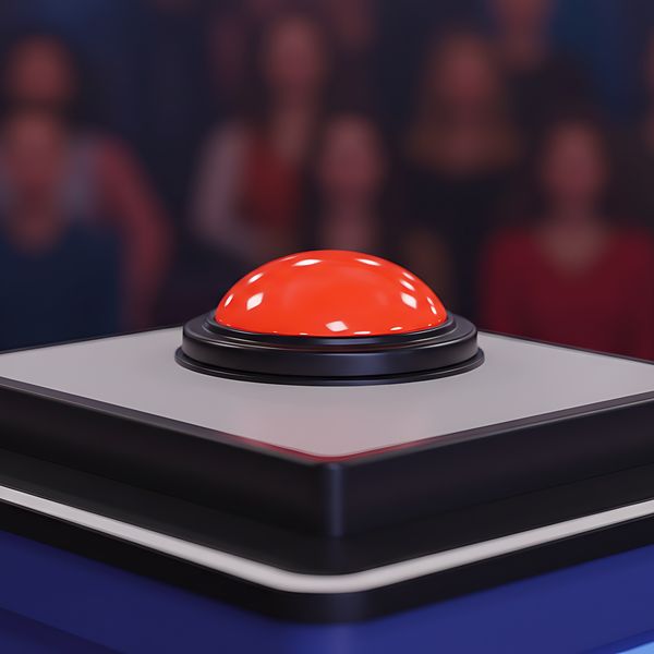 A red button at a Jeopardy game