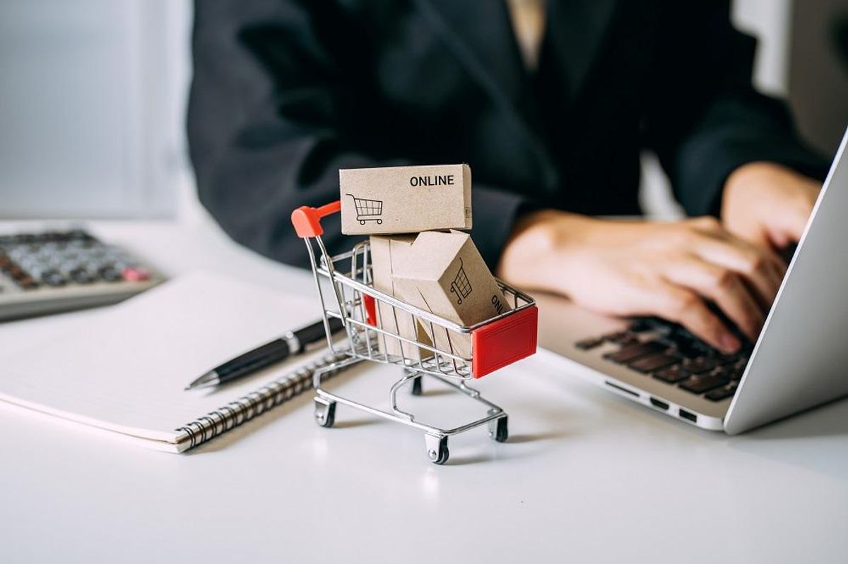 A shopping cart symbolizing buying online