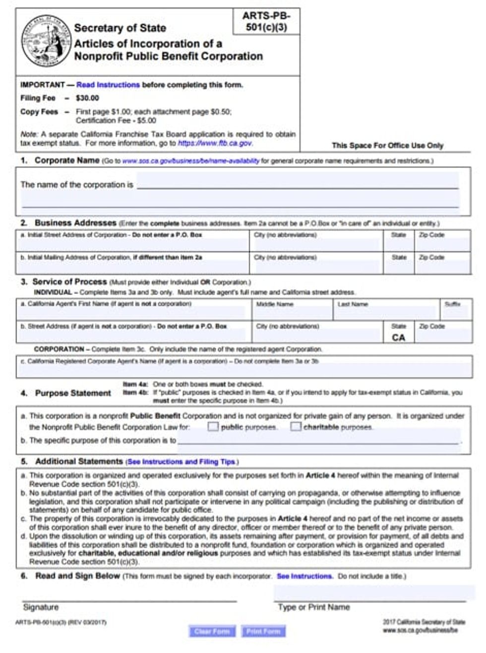 articles of incorporation nonprofit california