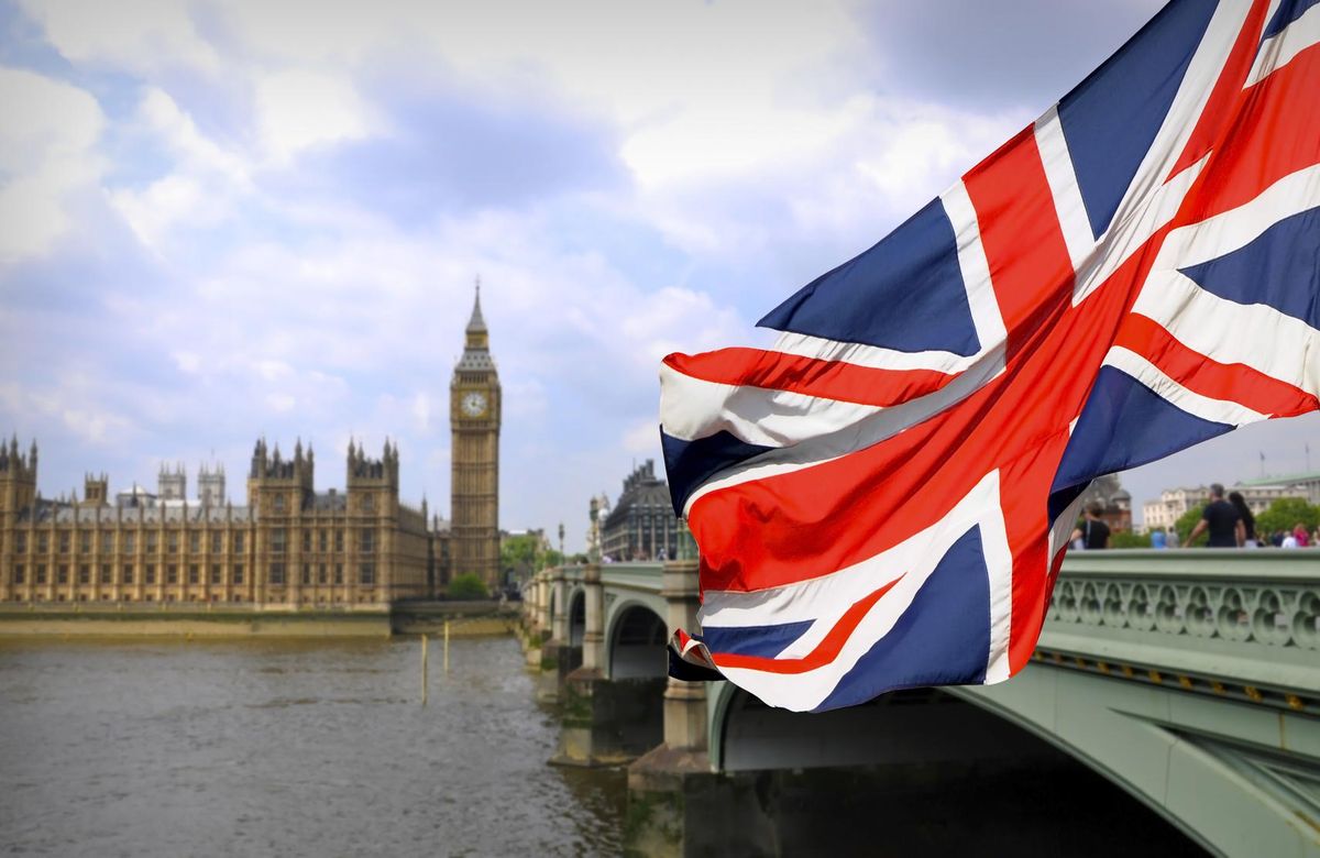 Big Ben in London and English flag
