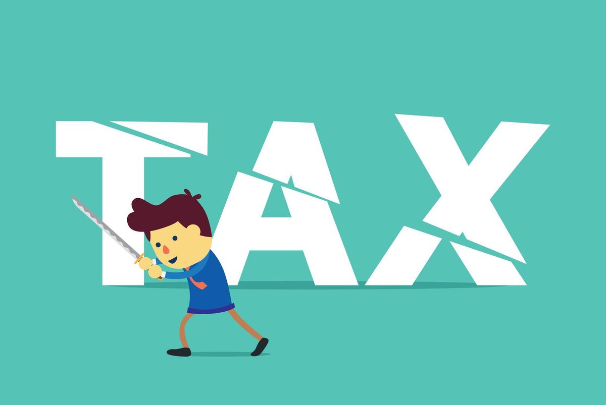 Businessman cut tax with sword