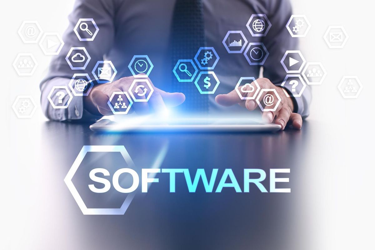 Businessman is buying software
