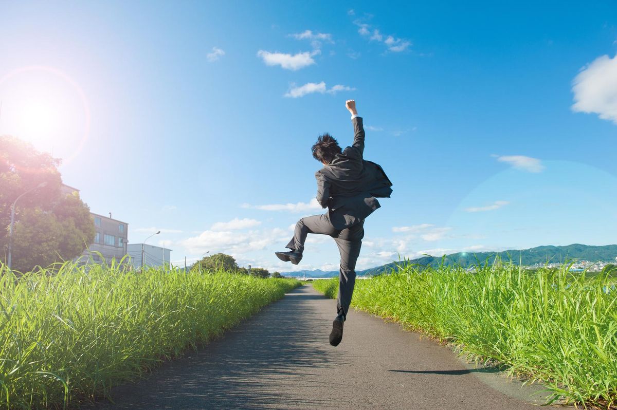 Businessman jumping
