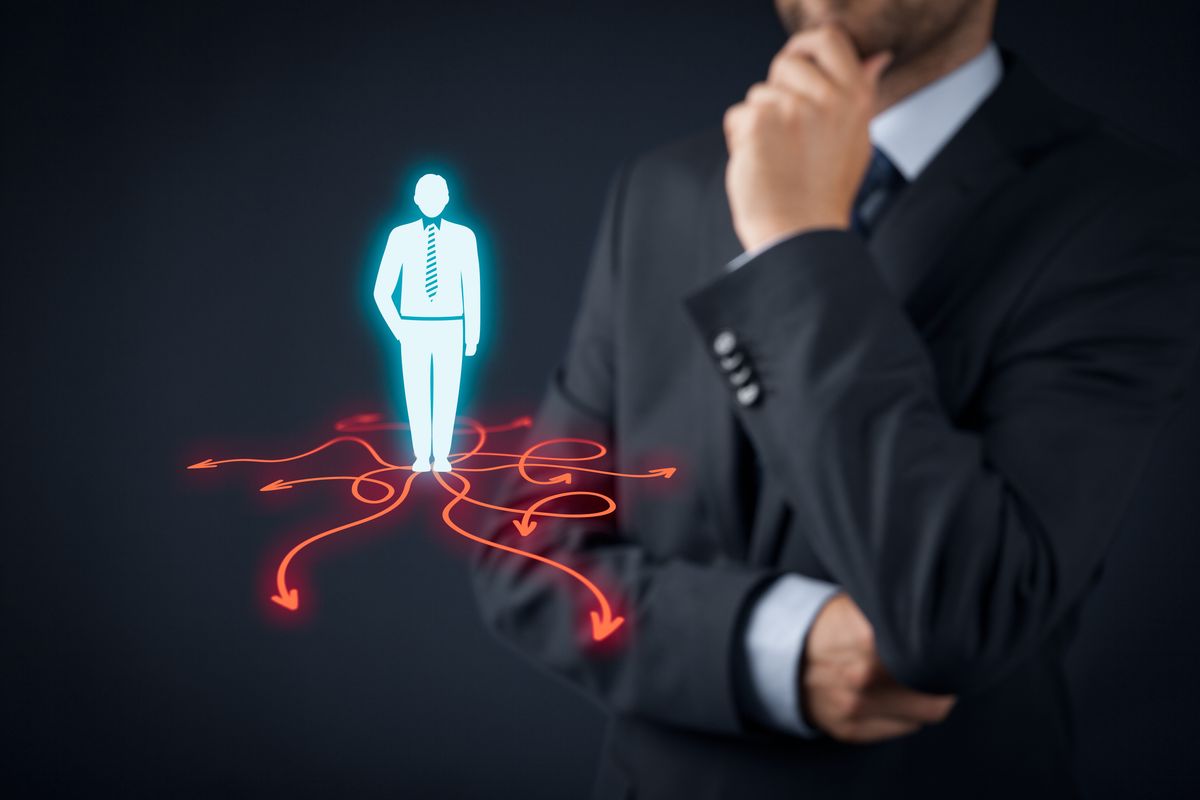 Businessman thinking about how to streamline decisionmaking