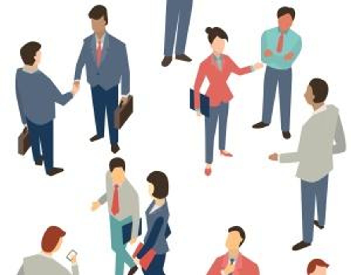 businesspeople meeting and talking