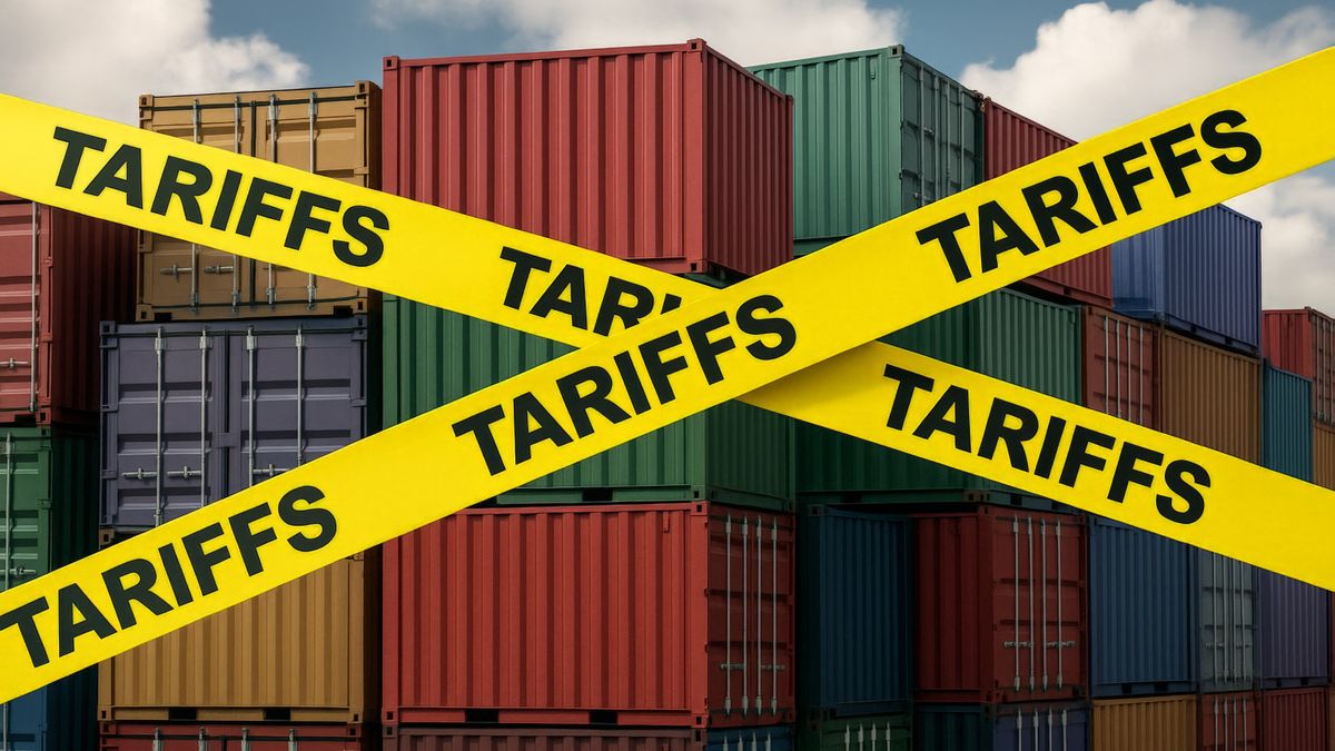 Cargo Containers with Tariffs Signage