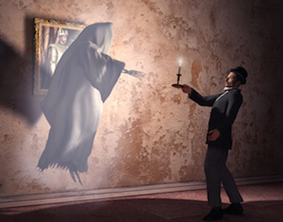 christmas ghost and man in victorian clothing