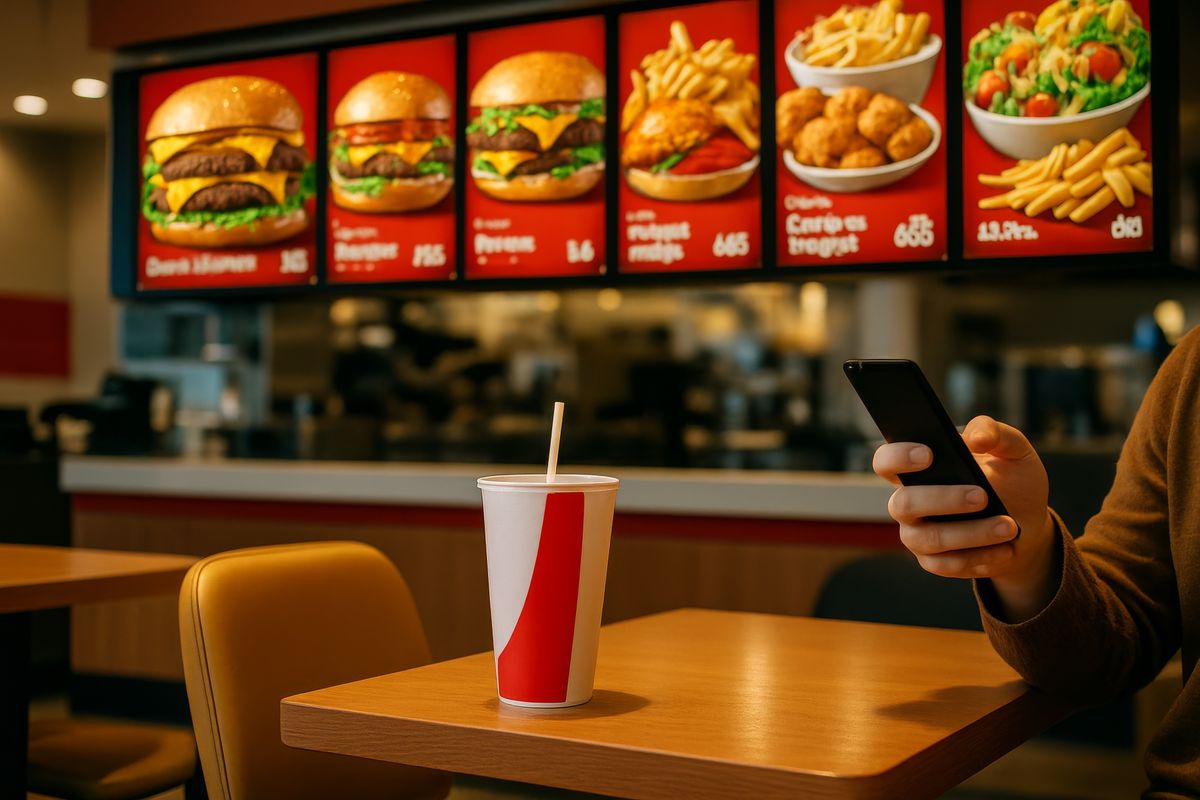 Close-up shot of a modern fast-food restaurant