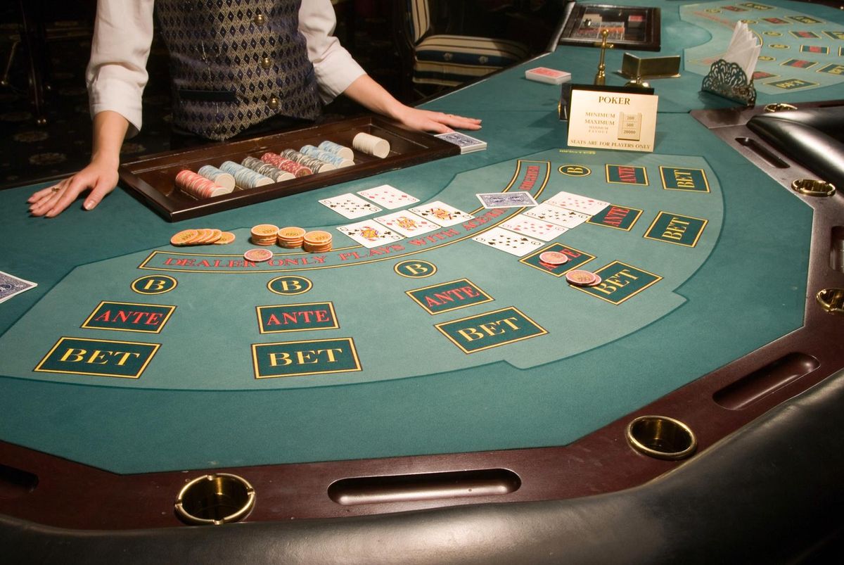 close-up view of a poker playing table in casino