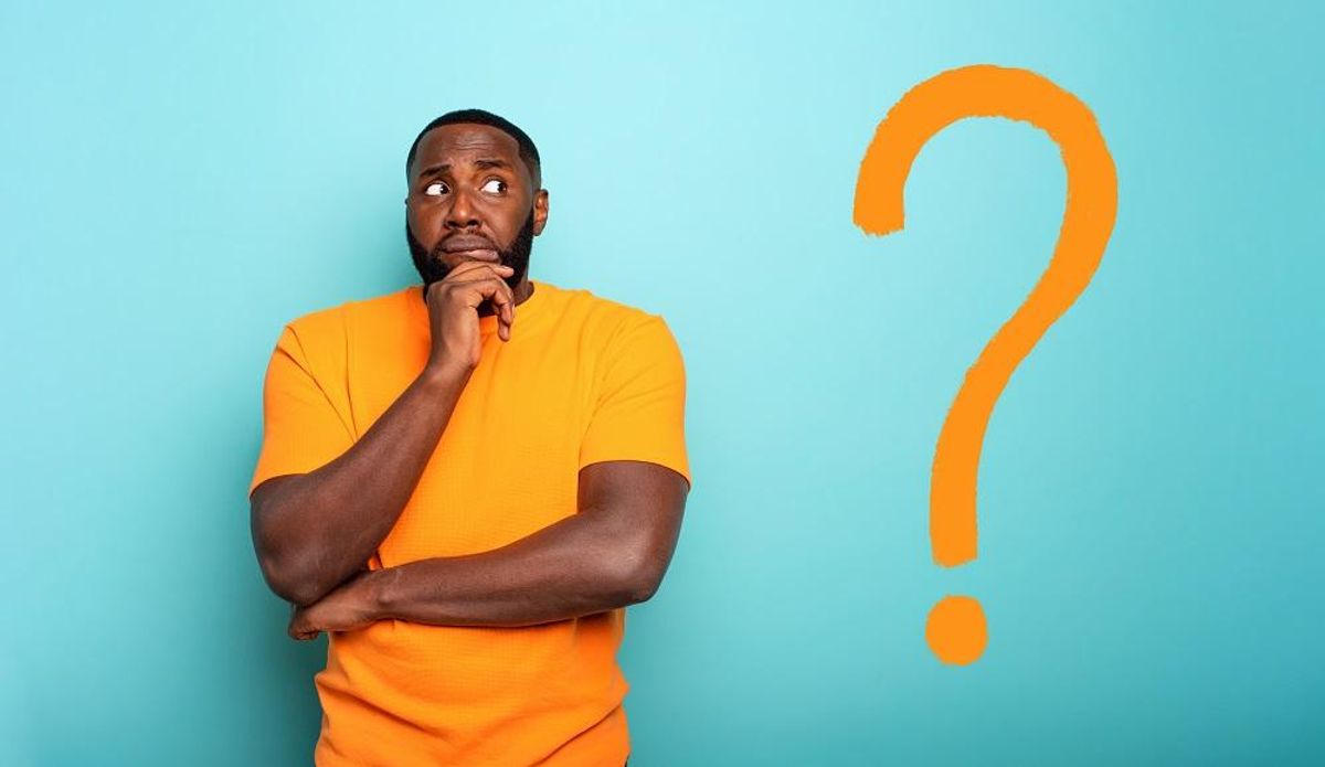 Confuse and pensive expression with question mark