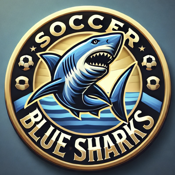 DALL-E generated logo of blue shark with soccer balls