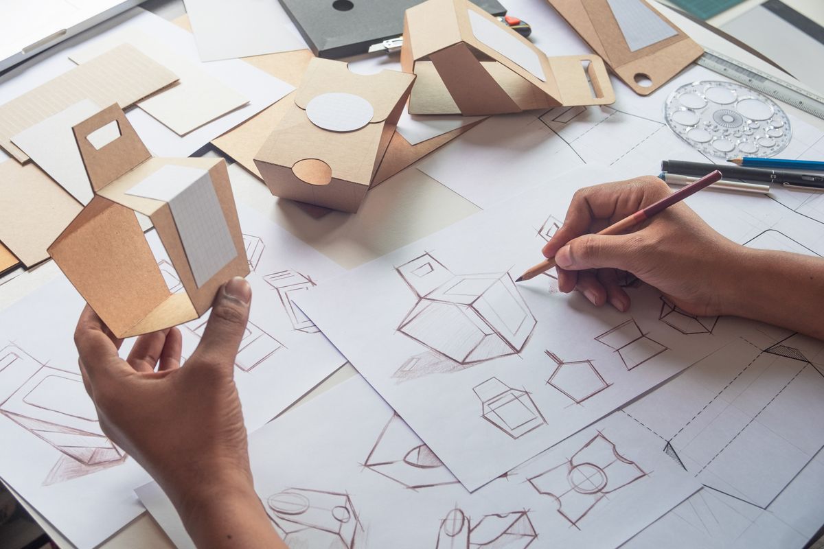 Designer sketching product packaging design