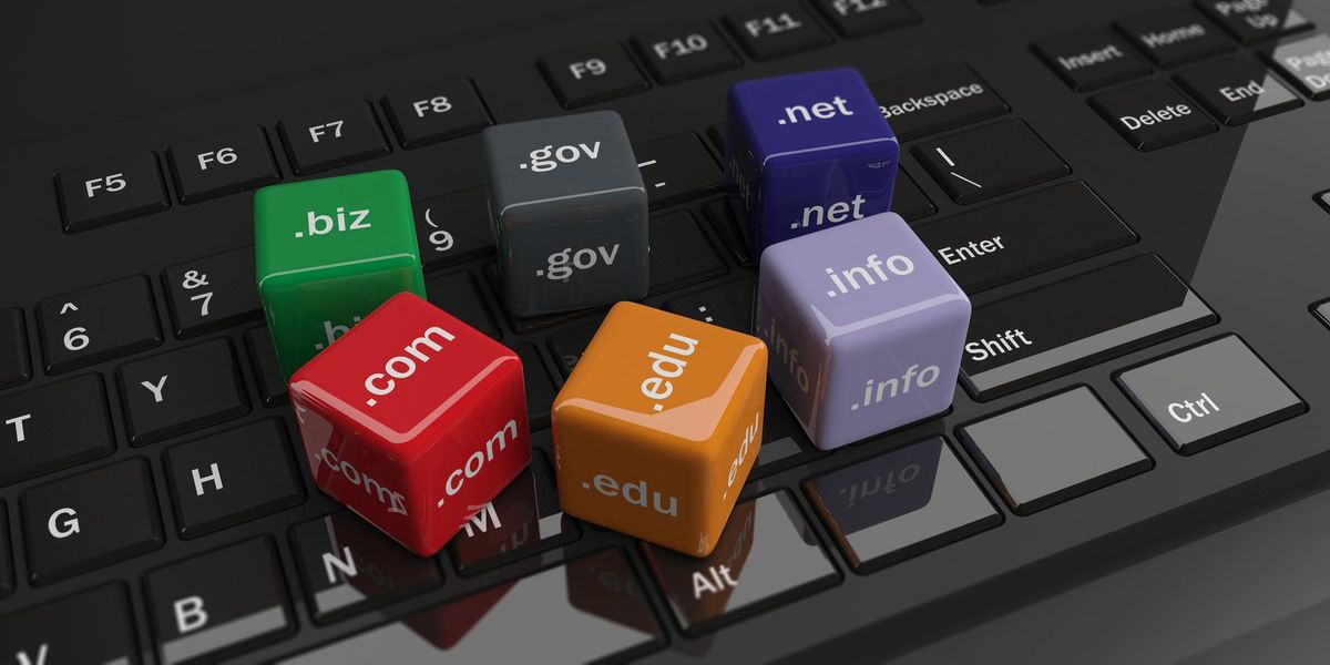 Domain names on a keyboard. 3d illustration