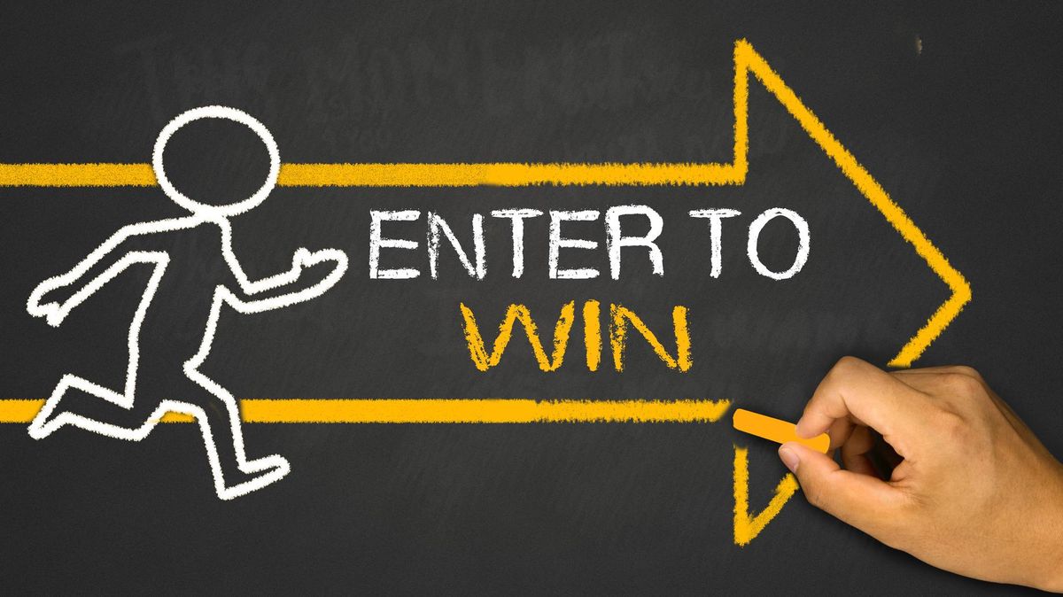 enter to win concept:running person and arrow
