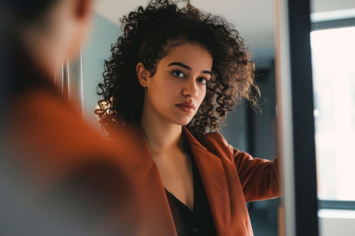 Entrepreneur looking in mirror and experiences imposter syndrome