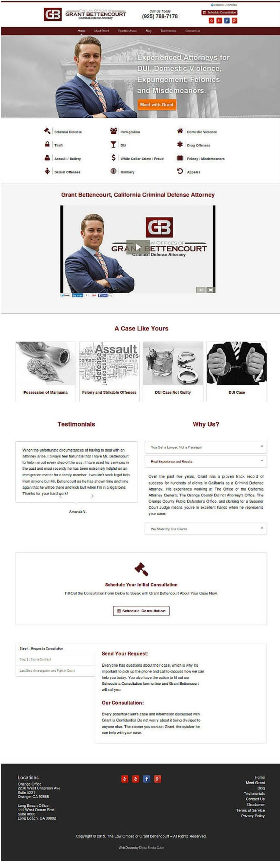 Example of a long form attorney landing page - this one for criminal defense lawyer Grant Bettencourt