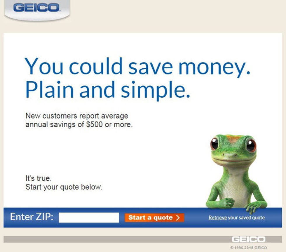 Example of an effective landing page design from Geico insurance company
