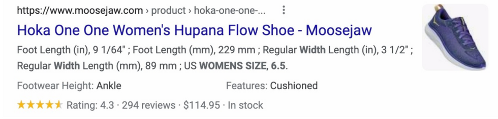 Example of products schema with searcher's size in stock