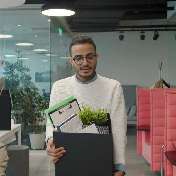 Fired employee leaving the office