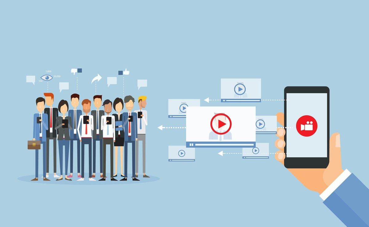 flat vector business video marketing content online and video video sharing on mobile concept