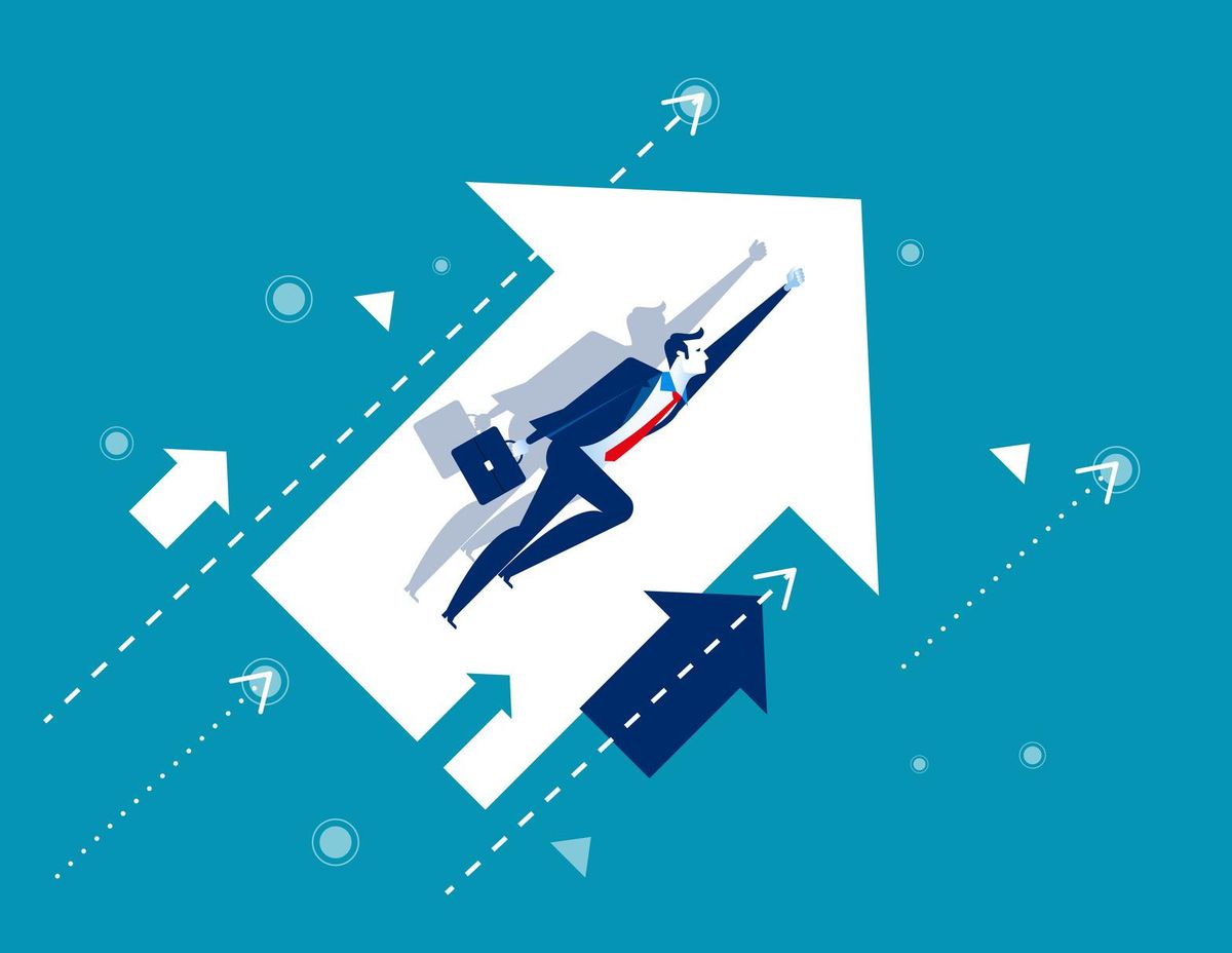 Growth. Businessman flying