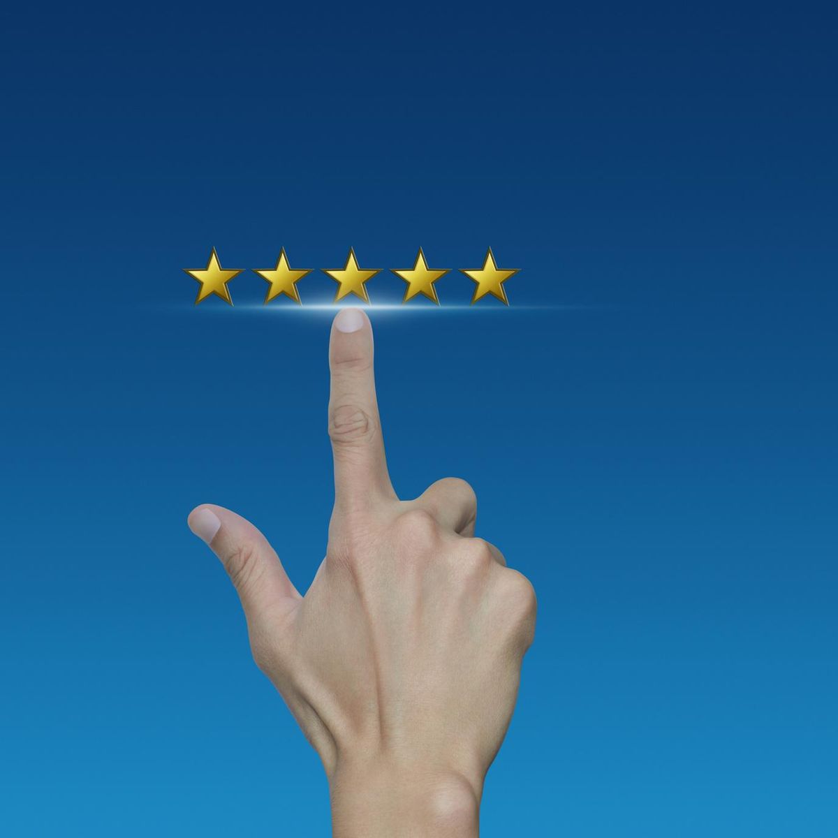 Hand click on five gold stars