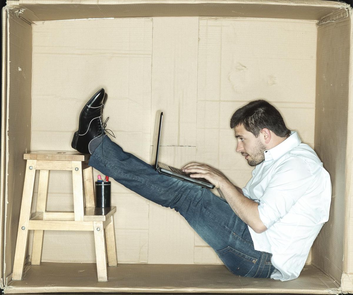 hard work in uncomfortable office