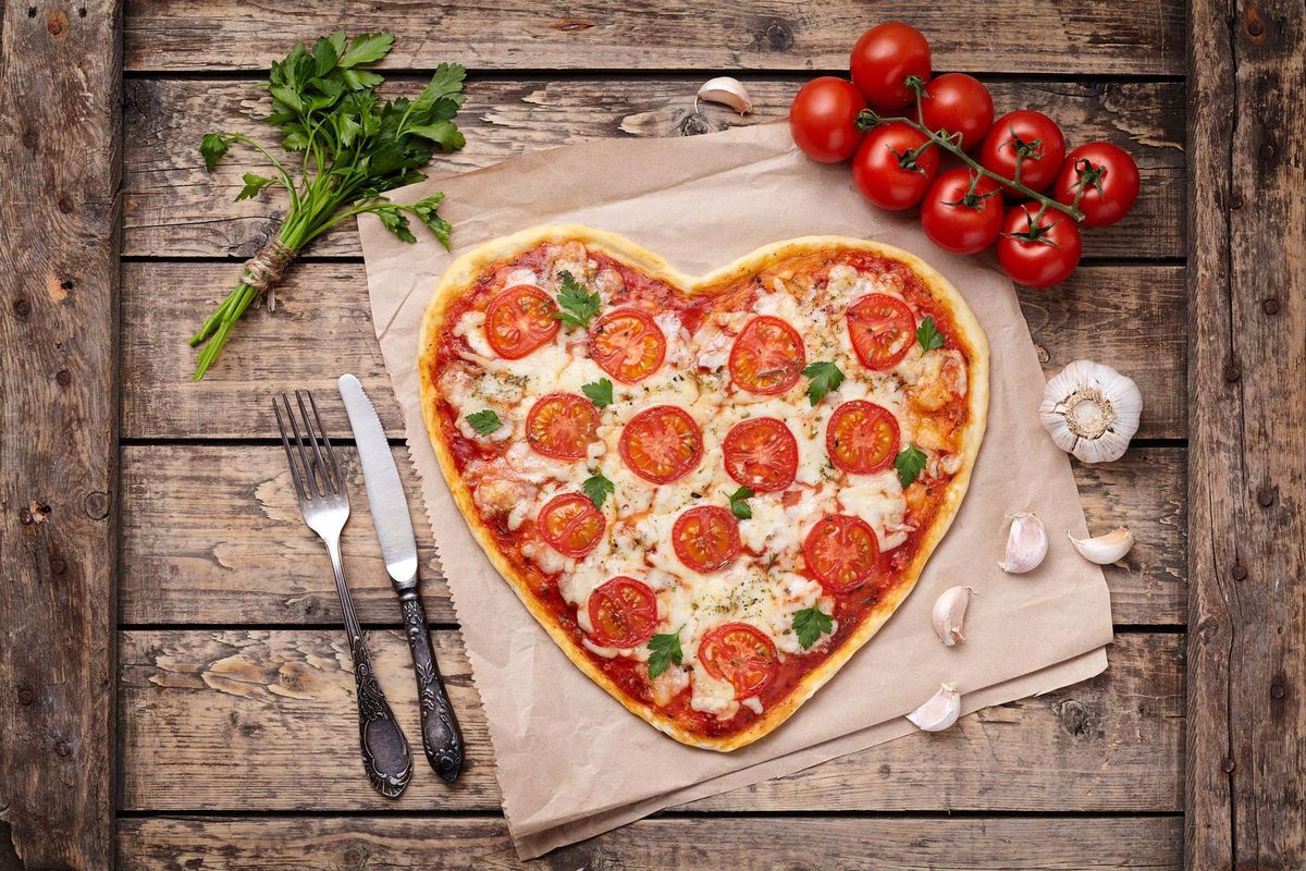 Heart shaped pizza margherita