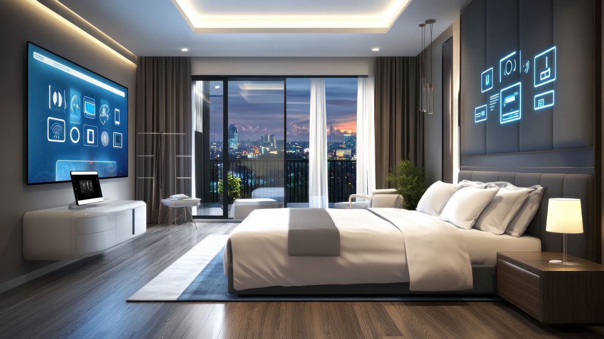 hotel room equipped with a smart home technology
