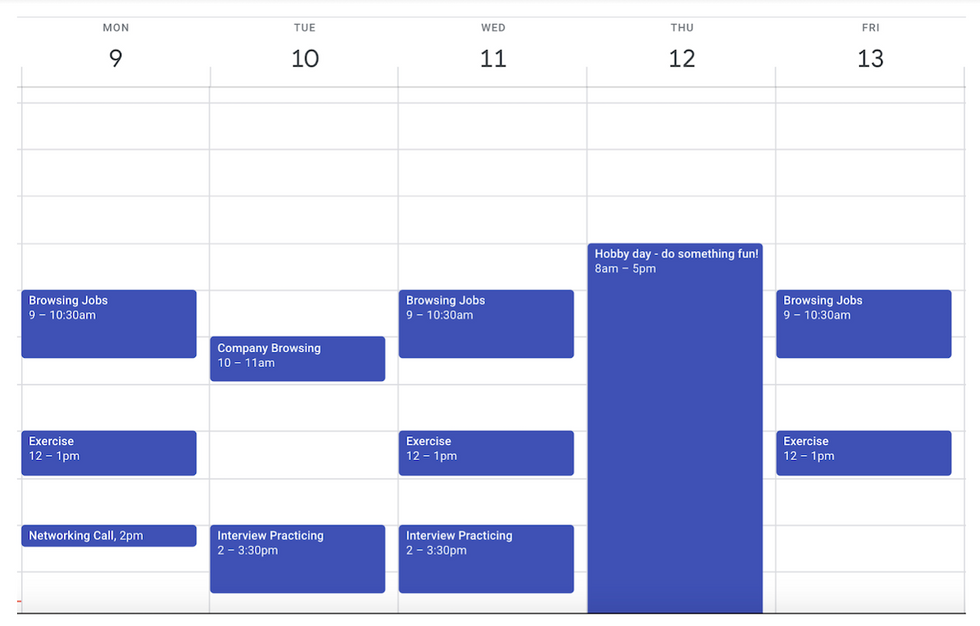 job hunt calendar template