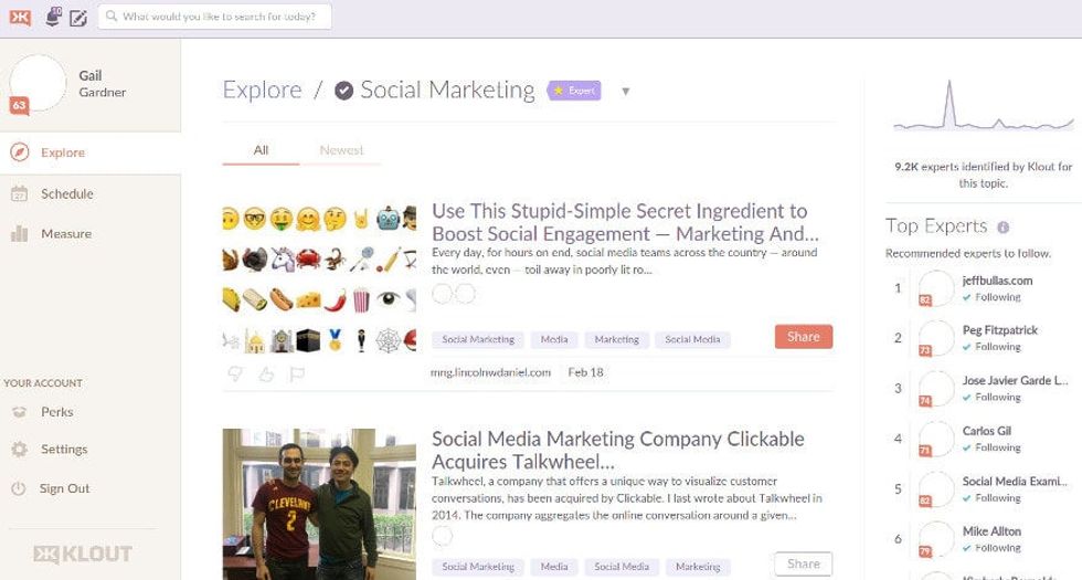 Klout for identifying influencers
