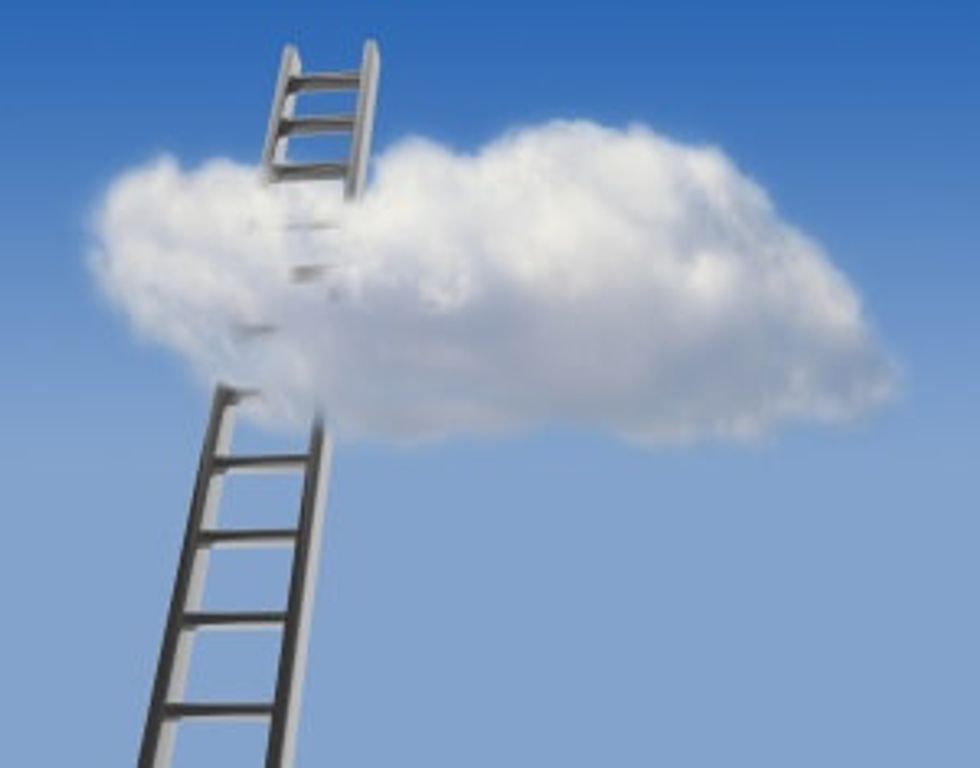 Ladder and blue sky representing success as entrepreneur