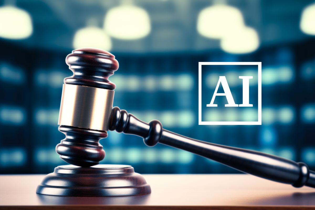 Legal and artificial intelligence concept showing how the two work together