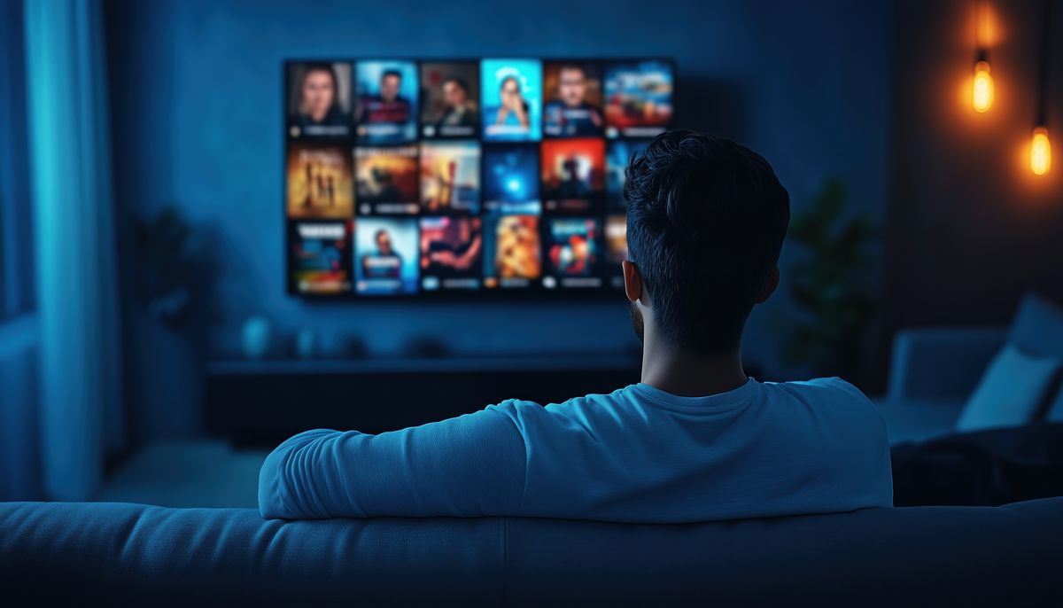 Man choosing a TV comedy on a streaming service