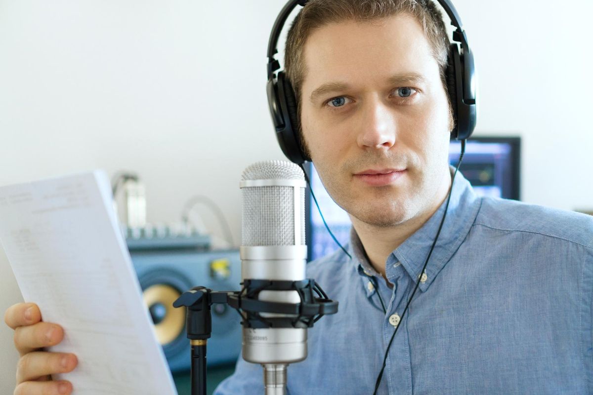 man recording an advertisement