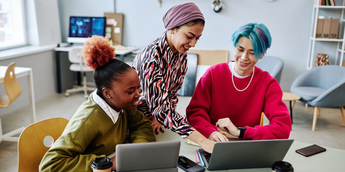 Manager dealing with team of employees