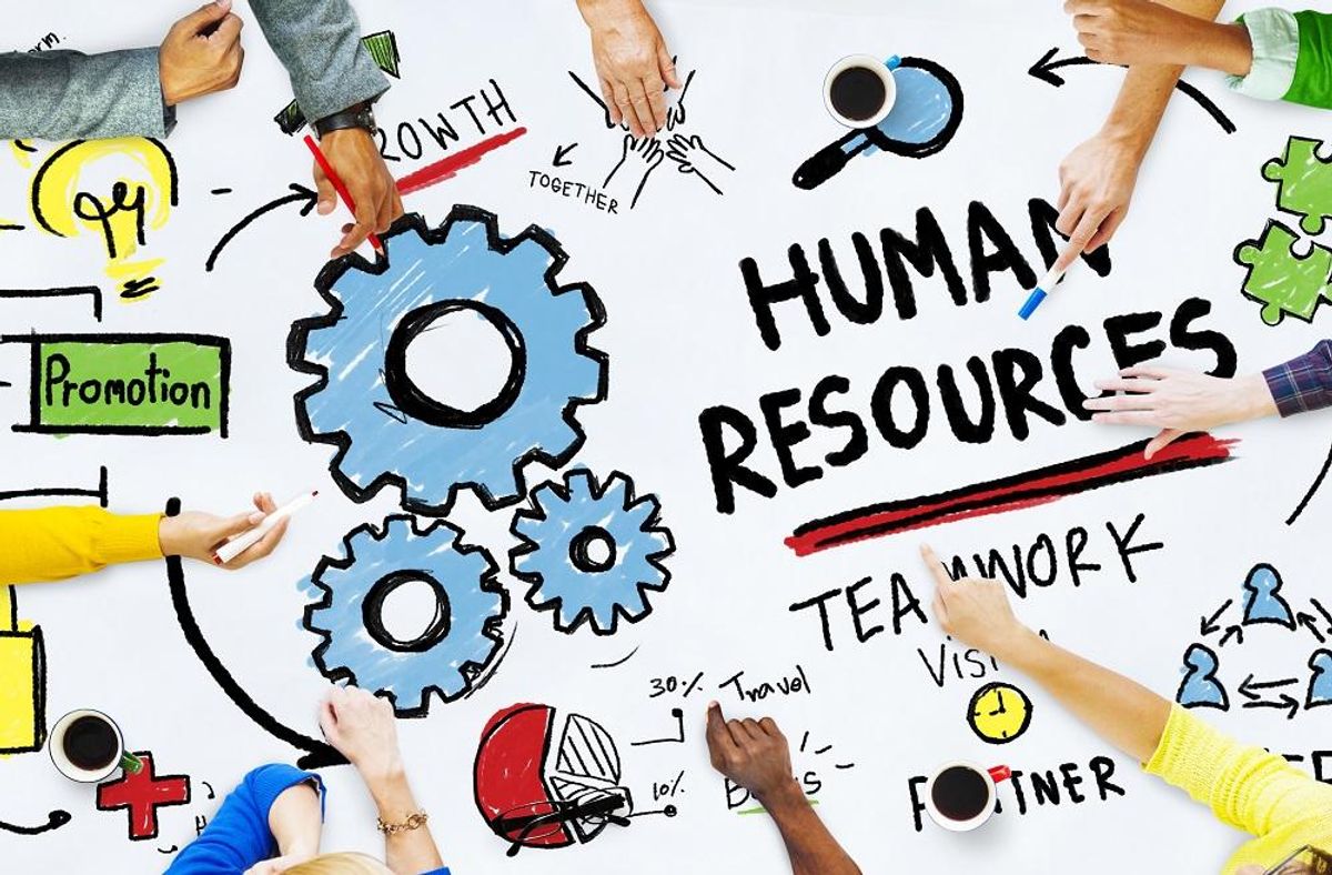 Many people in a small business working on HR