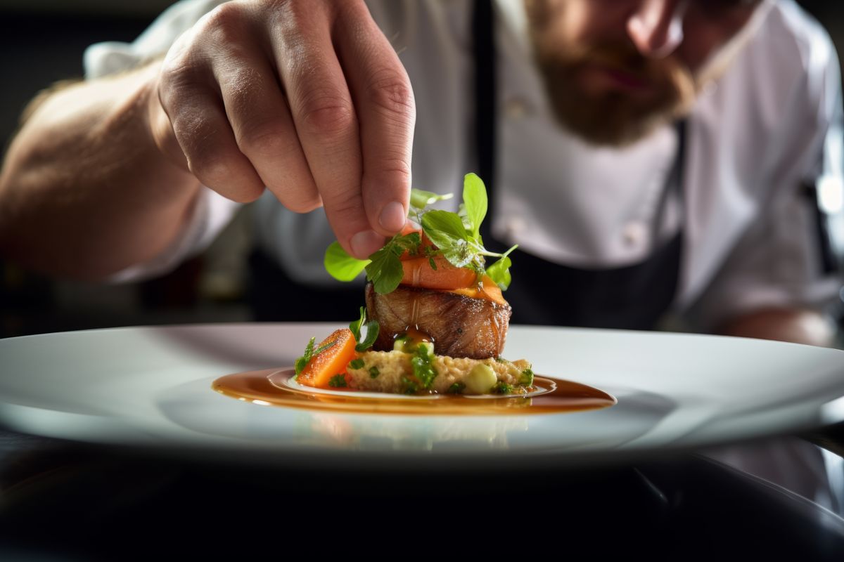 Master chef preparing a meal in a fine restaurant