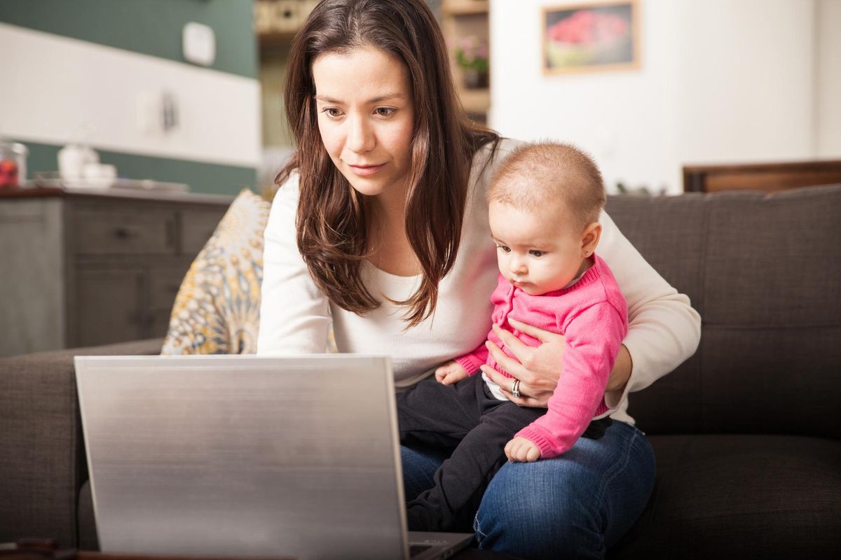 mom working at home