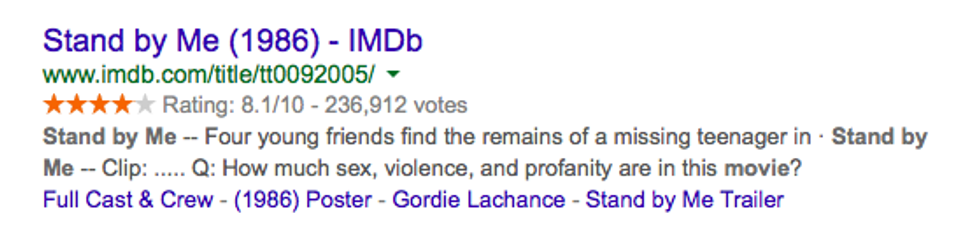 Movie rich snippets screenshot