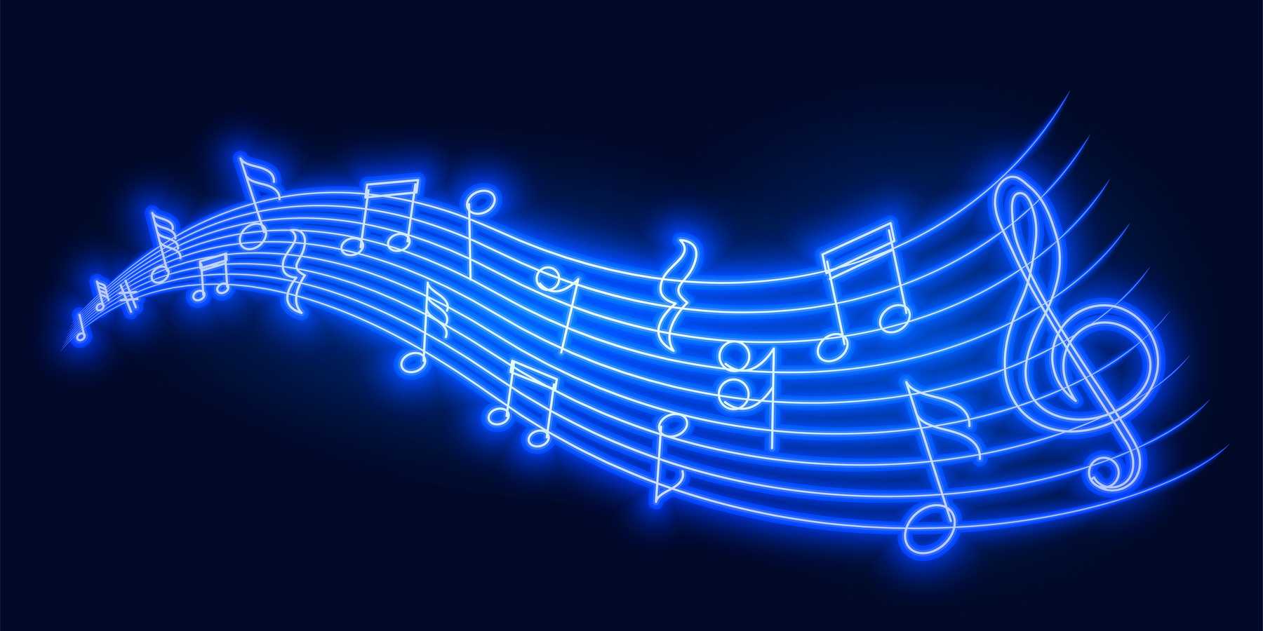 Neon music staff represents music in retail stores