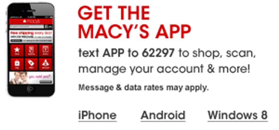 One of many Macy's banners with a call to action for consumer to download its mobile app.