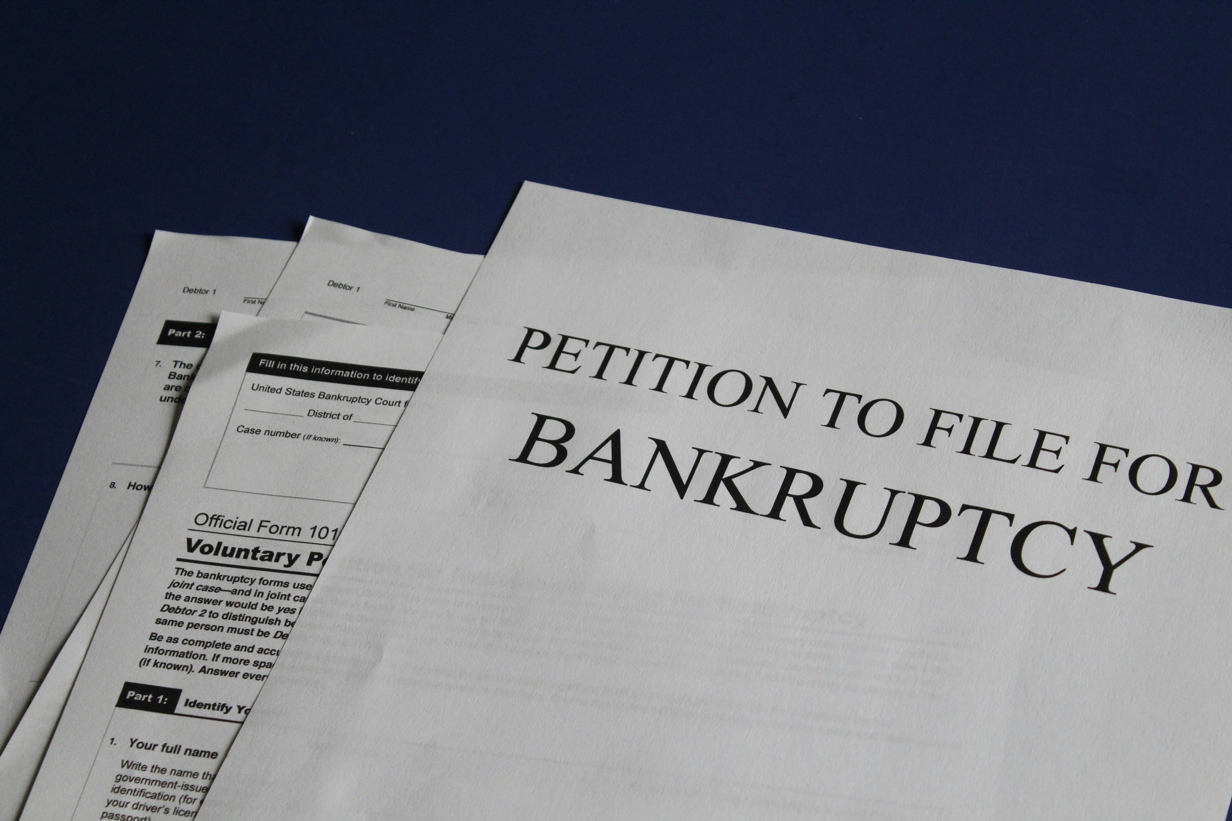 Papers for filing for bankruptcy