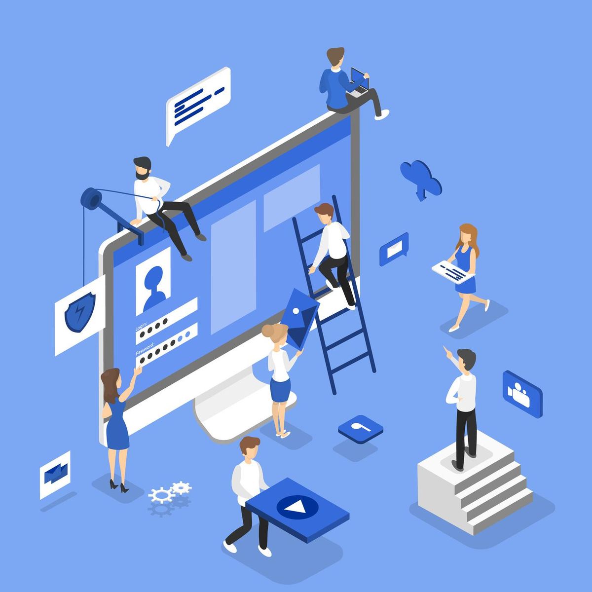 People building website