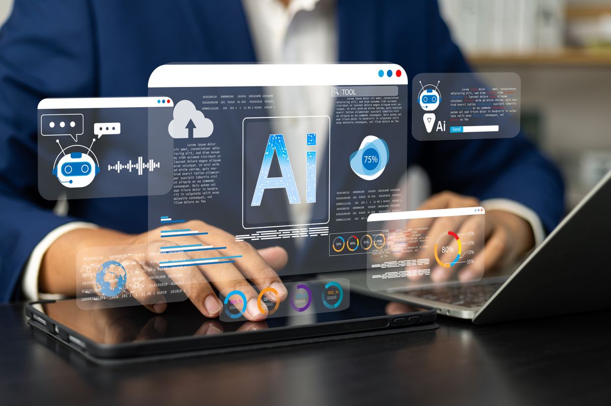 Person using artificial intelligence AI technology to start a side hustle
